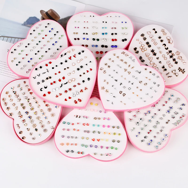 

New Multicolor Crystal 36 Pairs Cartoon Hypoallergenic Plastic Stud Earrings Set For Women Girl Daughter Gifts Jewelry