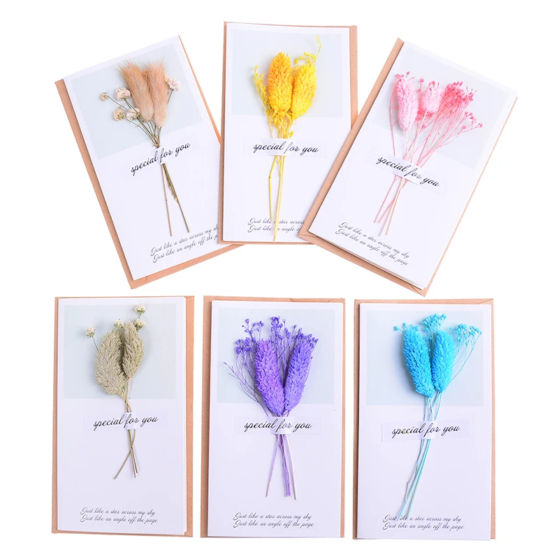 Birthday Cards Handmade Dried Flowers Party Festival Greeting Card Wedding Invitations Postcards Graduation Postcard Retro Decor