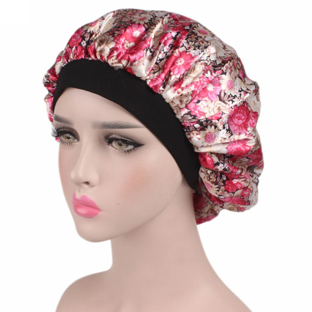 Женская атласная шапка для ночного сна головной убор шелковая Крышка для головы широкая эластичная лента для душа s