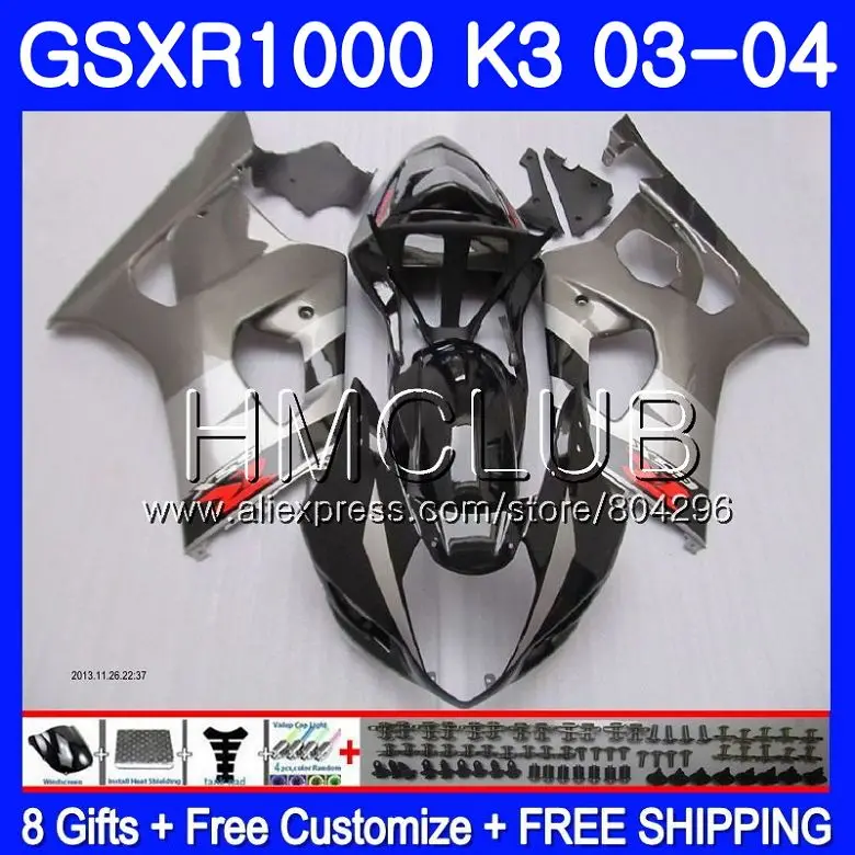 

Body For SUZUKI GSXR-1000 GSXR1000 03 04 Bodywork 32HM.3 Black silver GSX-R1000 GSX R1000 03 04 K3 GSXR 1000 2003 2004 Fairing