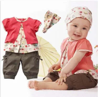 

Baby Girl's Clothing Set Summer Baby 3PCS Clothes Set Short Sleeve Tshirt Pant Headband Set New Fashion Hot Sale