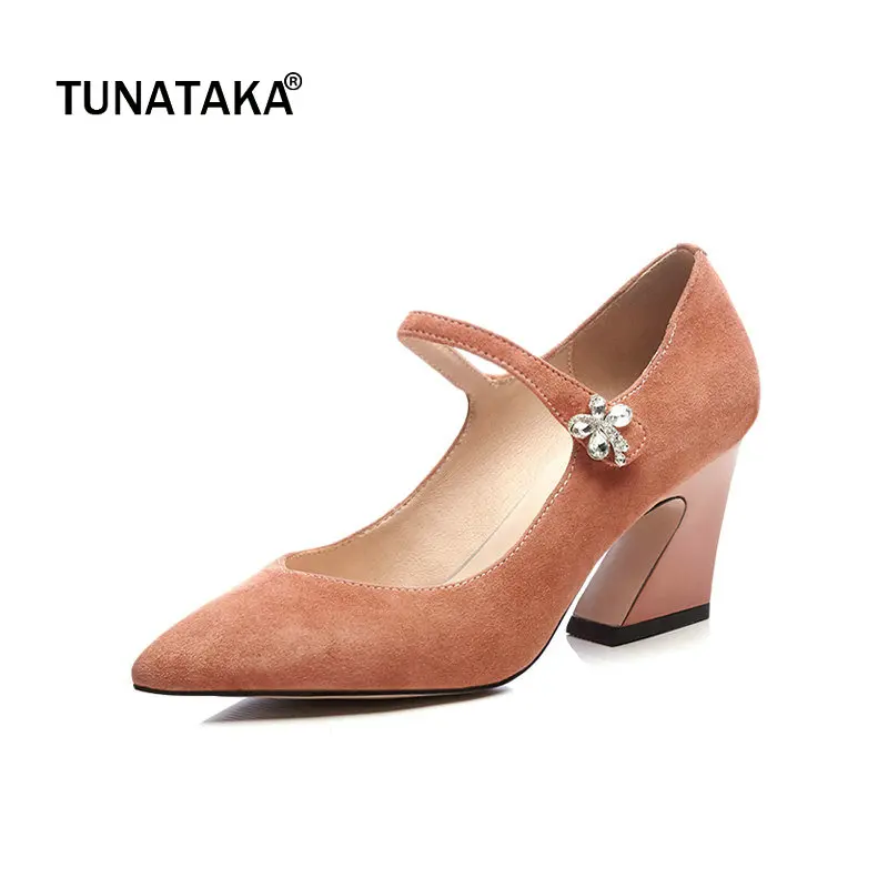

Suede Hoof High Heel Woman Mary Jane Shoes Fashion Pointed Toe Dress High Heel Shoes Woman Black Khaki Orange