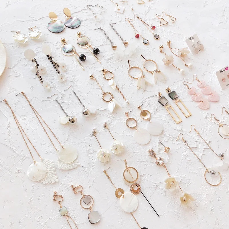 2018 Simple New Fashion Women Accessories Bohemia Mori Girl Shell Lace Geometric Drop Earrings for Girl Student Part Jewelry