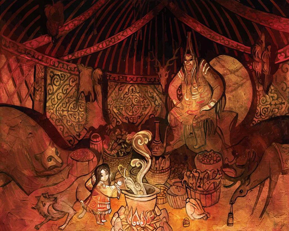 На заказ обои ручная роспись Майя палатка животные фоновая стена