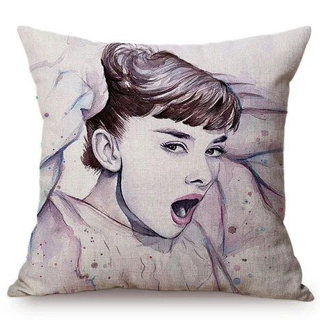 Audrey Hepburn Fashion Watercolor Art Self Portrait Sofa Decoration Throw Pillows Cover Cotton Linen Nicolas Cage Cushion Cover M105-3