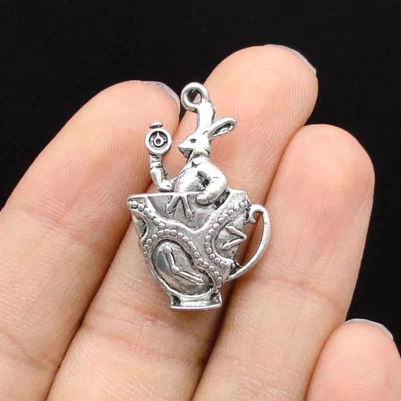 

15pcs-Rabbit Charms Antique Silver Alice in Wonderland Charms Pendants 30x18mm