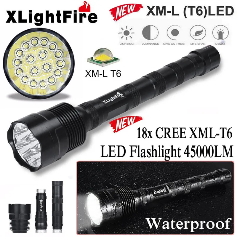 XLightFire 45000 люмен 18x XML T6 5 Режим 18650 супер яркий светодиодный фонарик