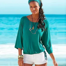 Женские летние однотонные топы майки 3/4 рукав простой стиль o-образным вырезом Повседневная футболка белый черный зеленый пуловеры Топ Женская одежда