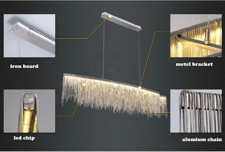 Современные Алюминиевые цепочки Столовая Подвеска Освещение кисточкой падение лампы творческий ресторан Лобби Свет вилла свет серебристый/золото