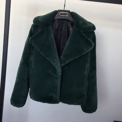 Осенняя Женская куртка из искусственного меха с кроличьим мехом корейское короткое пальто из искусственного меха - Цвет: Зеленый