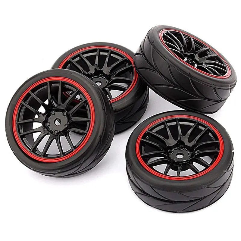 4 шт. 12 мм ступицы колеса диски и резиновые шины для RC 1/10 On-Road Touring Drift Car R - Цвет: Black