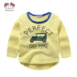 Желтые Детские футболки с милым дизайном, одежда для мальчиков, модная футболка с длинными рукавами для мальчиков на осень и весну