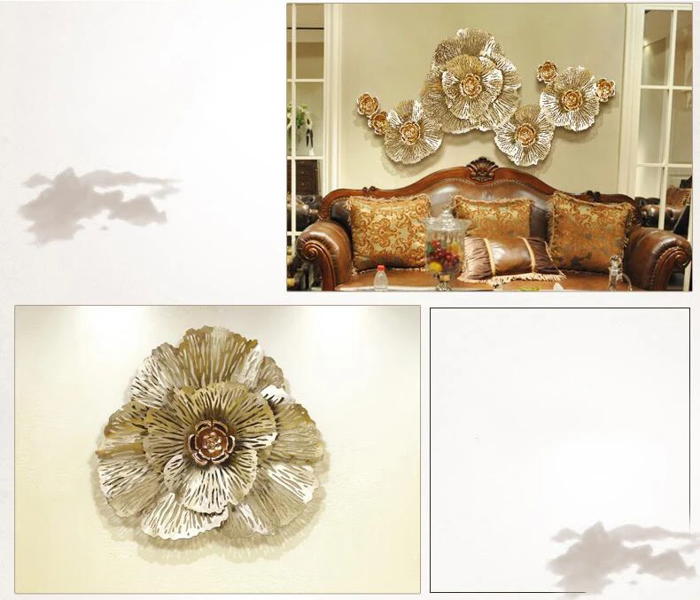 Европейский роскошный 3D стерео кованый железный настенный пион искусственный цветок ремесла украшение домашний диван стены фон орнамент