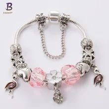 BAOPON античный серебряный шарм 925 пробы браслет и браслет с лебедем и цветком хрустальный шар женский свадебный подарок на день Святого Валентина BR303
