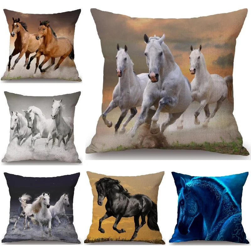 

Pillow Cover Horse Printed Cushion Cover Linen Throw Pillows Cover Car Sofa Decorative Pillowcase decorativos 45x45cm