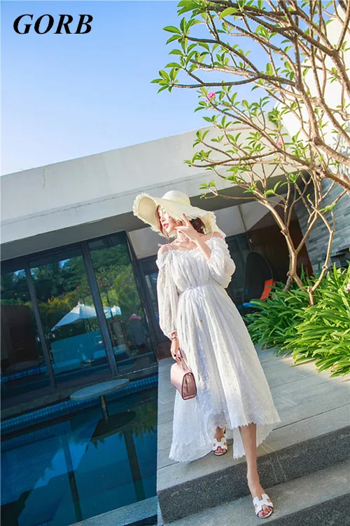 2017 Summer Hot Sales Fashion Show Brand White Women Big Pendulum Dresses High Quality Slash Neck Chiffon Lace Long Dress G3568 long-white-lace-dress