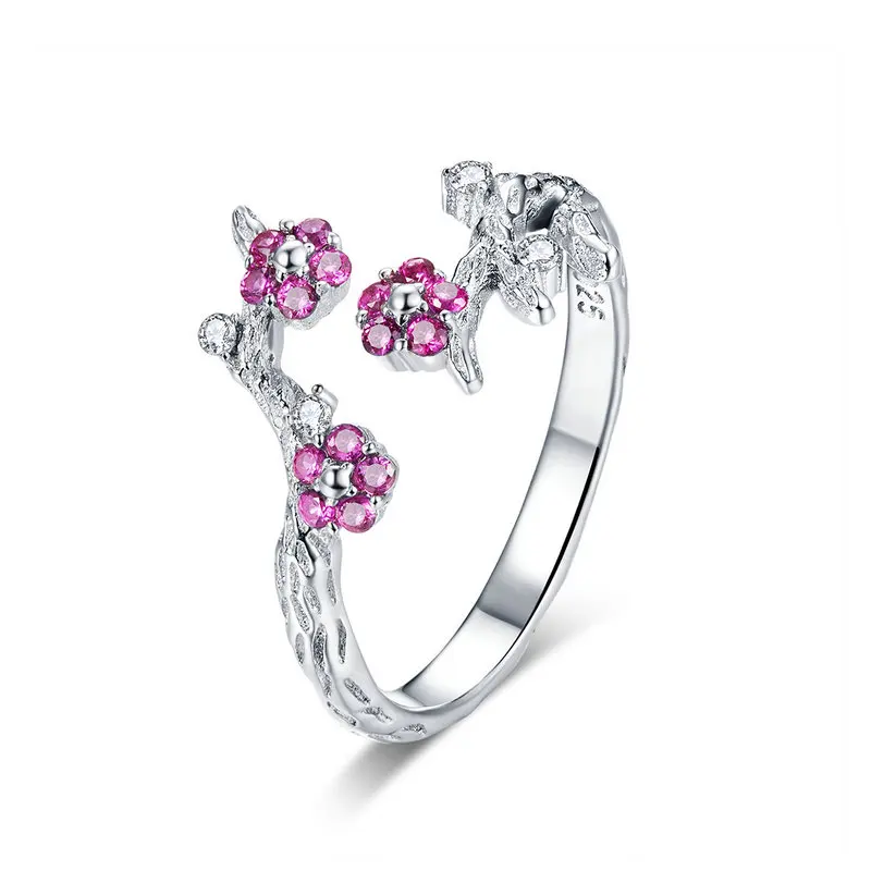 

925 Sterling Silver Rings Winter Blooming Plum Flower Open Size Rings for Women Wedding Engagement Jewelry Gift