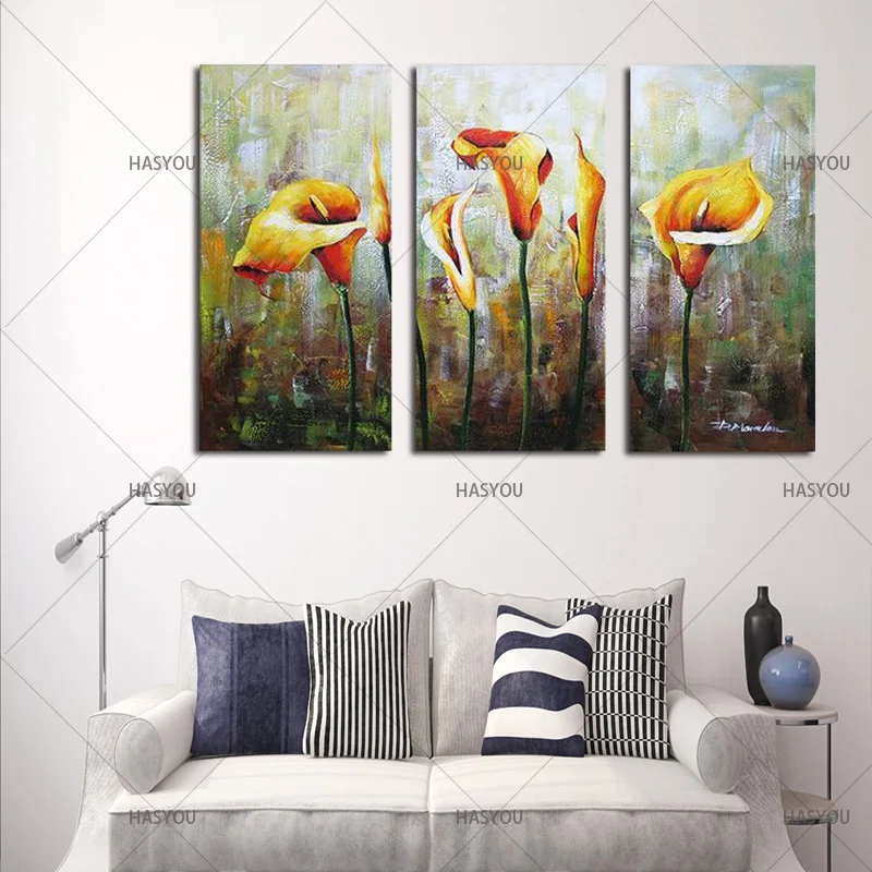 Hand-Painted-3pcs-Modular-Calla-Lily-Flower-Picture-Oil-Painting-On-Canvas-Wall-Art-Gift-Living (2)