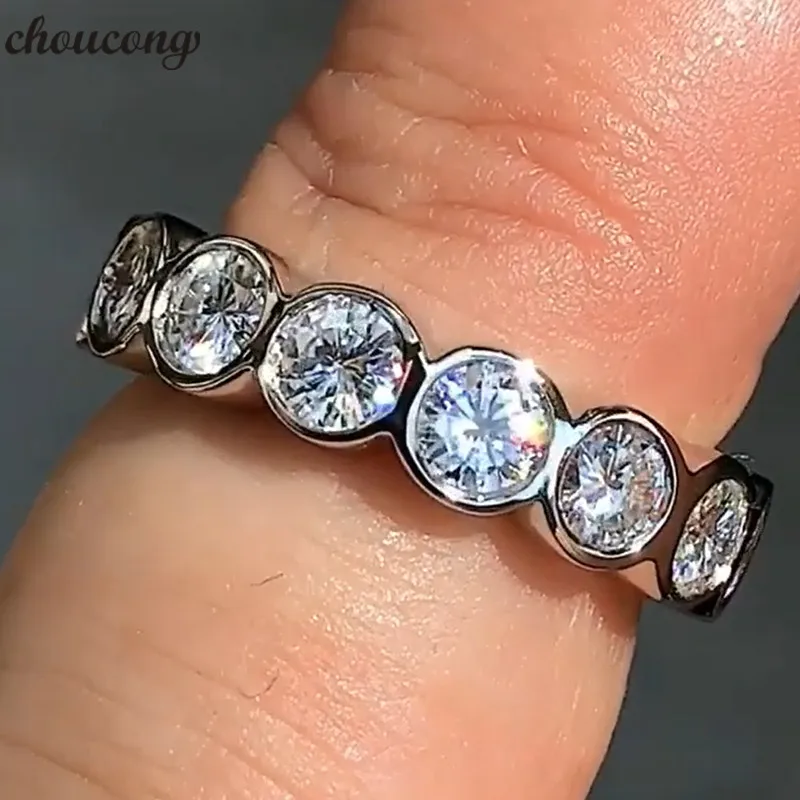 Choucong кольцо на палец вечности 3 мм Sona AAAAA Циркон 925 пробы серебро обручальное кольцо кольца для мужчин и женщин ювелирные изделия