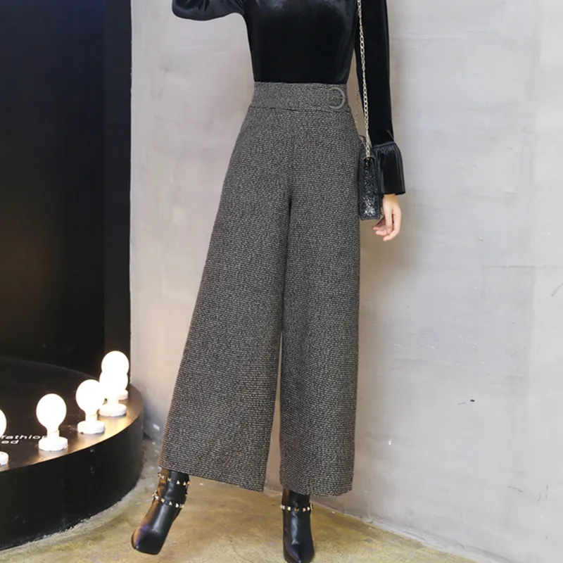 Lana La Nueva Desgaste Alta Sueltos Cintura Pierna Llegada Señora Pantalones Invierno Mujeres Longitud Tobillo De Trabajo Oficina Grey Cálido 2019 g8aqdg