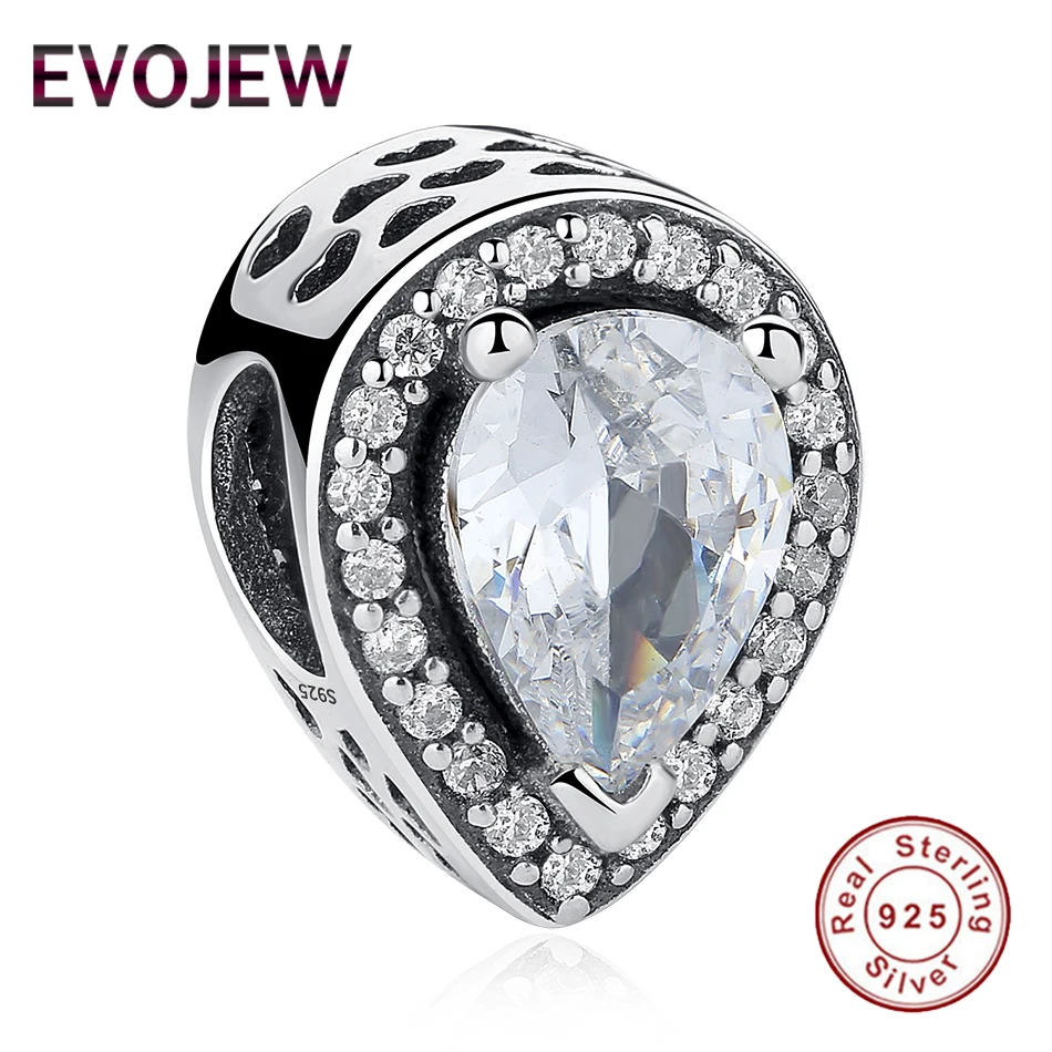 EVOJEW Clear CZ Radiant Teardrop Charms Fit Pandora Charm Bracelet 925 Sterling Silver Beads For Women DIY Original Jewelry | Украшения и