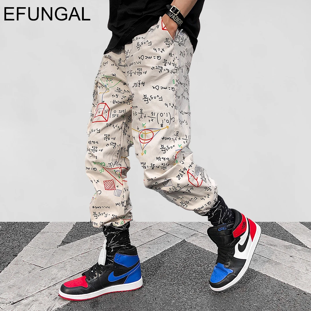 

EFUNGAL Mathematical Formula Geometric Print Harem Joggers Men Women 2019 Summer Track Pants Casual Trousers Hip Hop Streetwear
