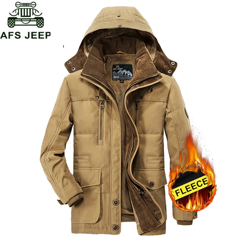 

AFS JEEP Winter Thicken Warm Hooded Parka men Plus Size M-5XL Army Military Fleece Jacket men Hooded Collar Mens Down Jackets