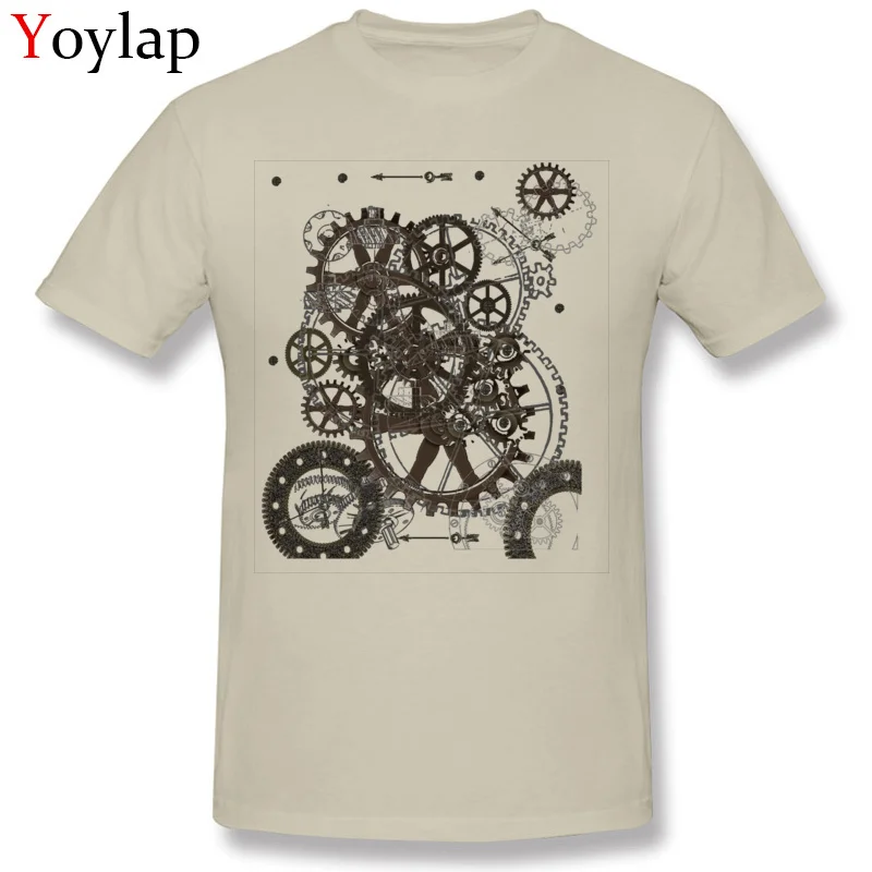 Prevalent Group T-Shirt O Neck 100% Cotton Steampunk Clockwork Male Tops Shirt Short Sleeve Summer/Fall Group Tee Shirt beige