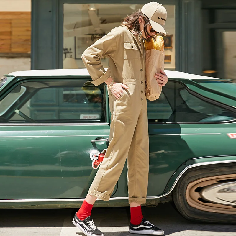 UNIFREE Spring 2018 new women's lapel embroidery patch casual overallsUDC183P005 Jumpsuits and Playsuits