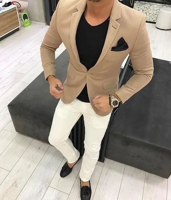 7528 20 De Réduction2018 Designs Blazer Hommes Kaki Hommes Costume Pour Mariage Décontracté Street Costume Hommes Avec Pantalon Classique Veste De