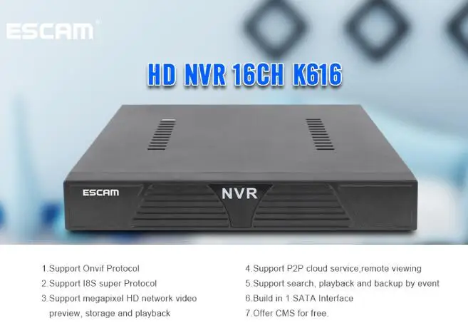 

ESCAM 16CH 720/1080P NVR Kit K616