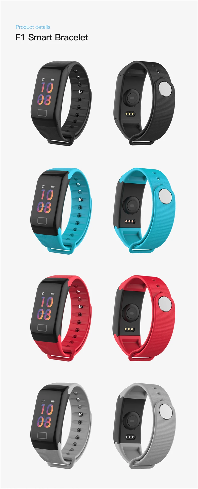 Além de Banda Colorida à Prova Monitor de Freqüência Keating Inteligente Pressão Arterial Tela d' Água Esportes Pulseira Cardíaca f1 10 Esportes Pulseira Inteligente Pulseira Monitor de Freqüência Cardíaca Inteligente
