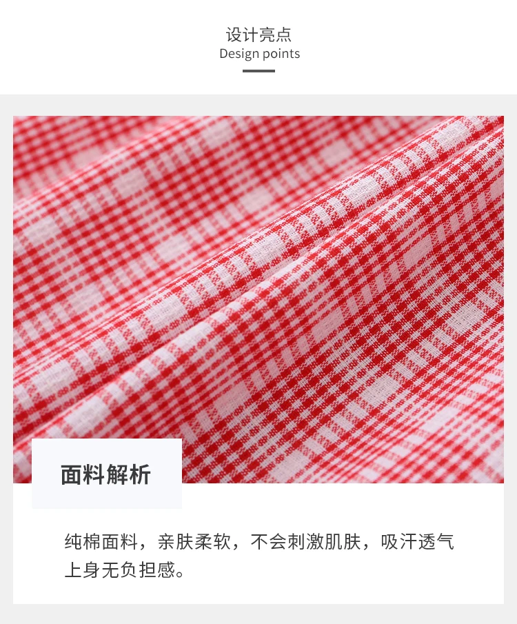 Summer Red Grid White Dress For Baby Girls_08