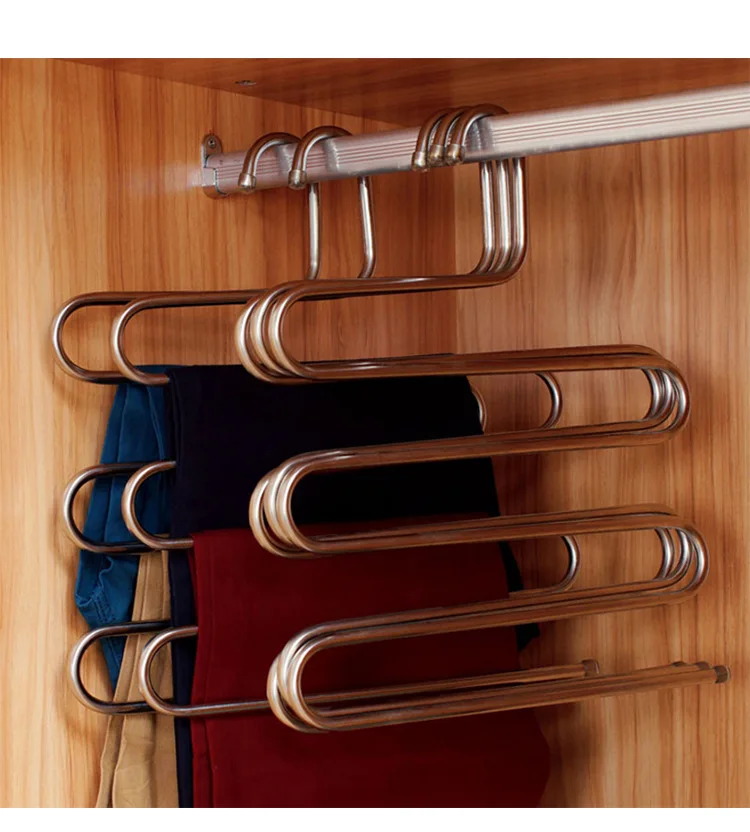 Stainless Steel Hanger 5 Layers Wardrobe Storage Organization S Pants Trousers Scarfs Belt Towel Storage Clothes Drying Rack