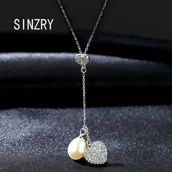 

Sinzry handmade 18K gold plated fresh Pearl heart necklace 925 sterling Silver cubic zirconia lady choker pearl Necklaces