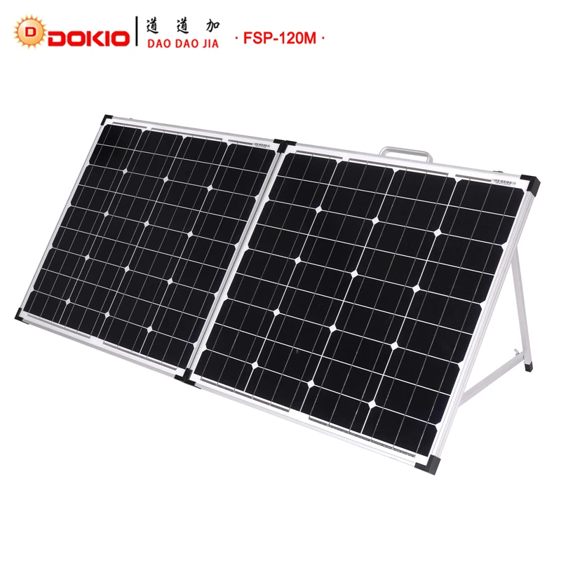 

Dokio Brand 120W(2Pcs x 60W) Foldable Solar Panel China 18V+10A 12V/24V Controller Panels Solar Easy to Carry Cell/System Chargr