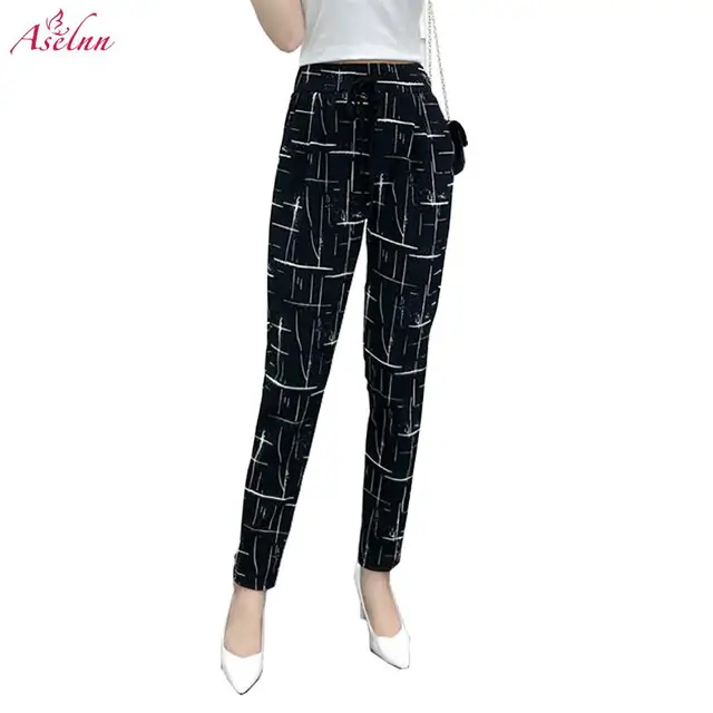 Aselnn 2018 Spring Summer Women Thin Pants Casual Drawstring Striped Printed Harem Pants Slacks For Women Trousers Female