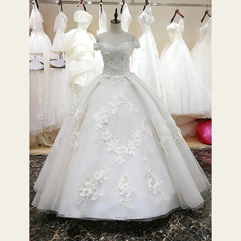 

New Simple Lace Flowers Luxury Vestidos Wedding Dress vestido de noiva robe de mariage vestido de noiva curto Customize