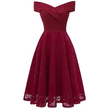 Womens Off The Shoulder Short Sleeve High Low Cocktail Skater Dress lace Elegant party Vestidos Off the Women vintage Dresses open shoulder sleeve womens lace dress