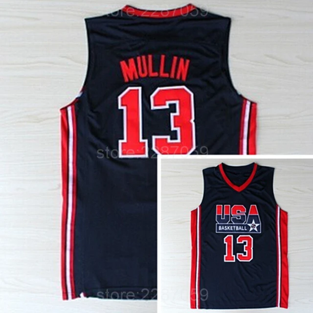 Cheap Ediwallen Free Shipping 13 Chris Mullin Basketball American 1992 USA Dream Team One Jerseys Stitched Team Navy Blue Color White