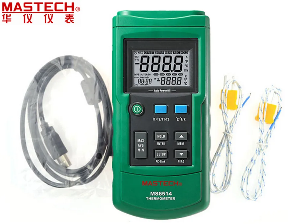 

Dual Channel Digital Thermometer Temperature Logger Tester USB Interface 1000 Sets Data KJTERSN Thermocouple MASTECH MS6514