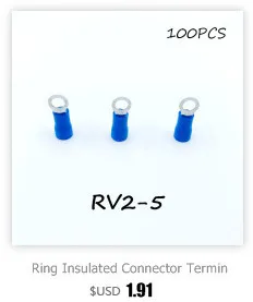 Кольцевой изолированный соединитель клеммный блок 100 шт. RV1.25-3 красный кабель провода электрический обжимной Терминатор a.w. G 22-16 колпачок