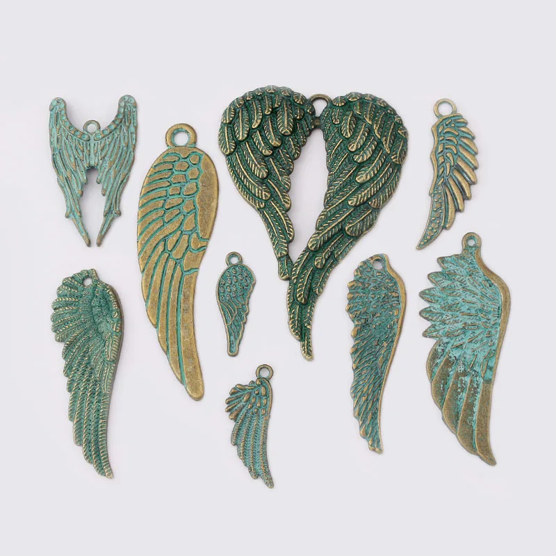 1pack New Fashion Antique Bronze Vintage Angel Feather Wings Charms