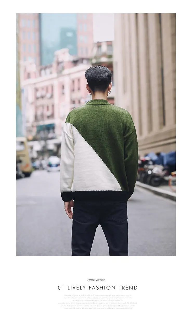 Контрастный свитер мужские дизайнерские заниженной линией плеч на осень и зиму sueter hombre chompas para hombre; Цвет Черный; белый зеленый желтый