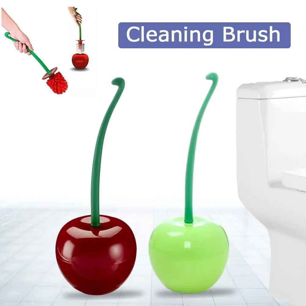 Creative Lovely Cherry Shape Lavatory Brush Holder Toilet Bathroom Cleaning Set 