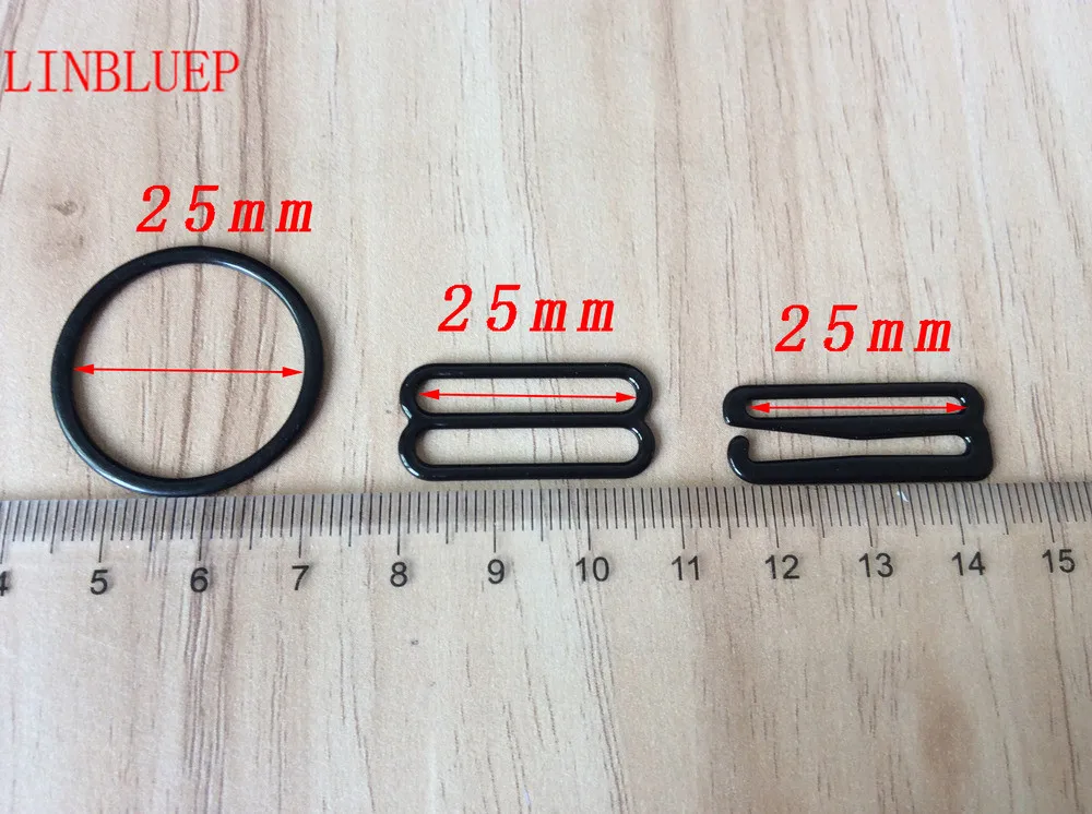 25mm Black Nylon Coated Bra Strap Buckles Adjusters Rings Slides Hooks