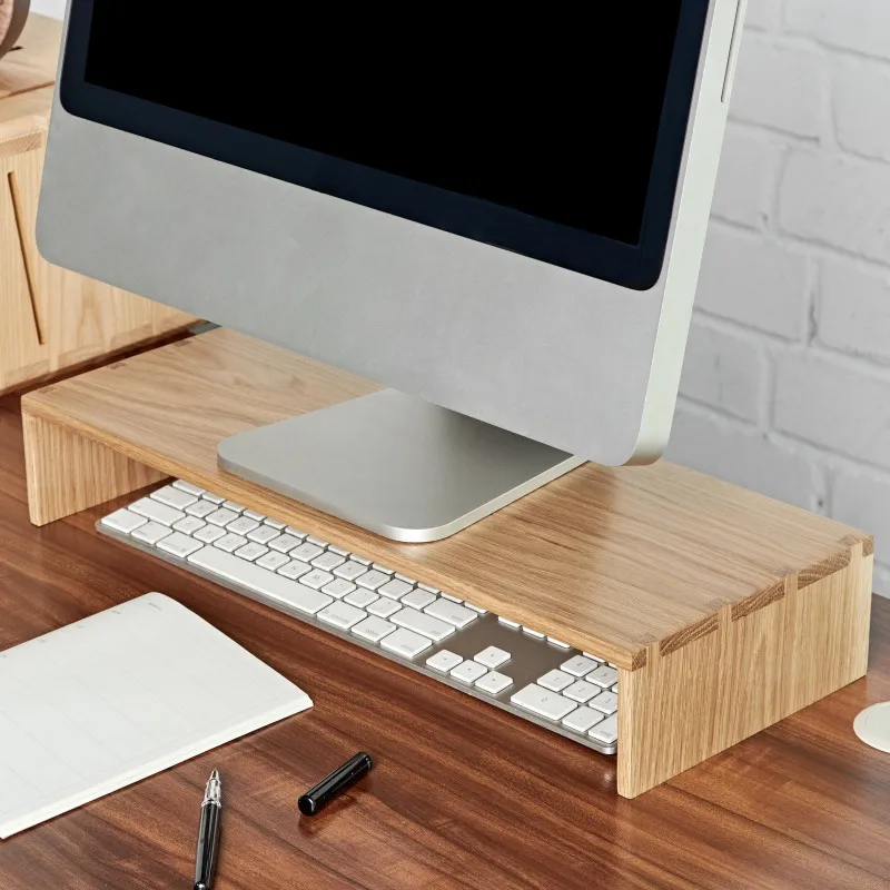 Walnut Solid Wood Computer Monitor Elevates Rack Of Office Desktop