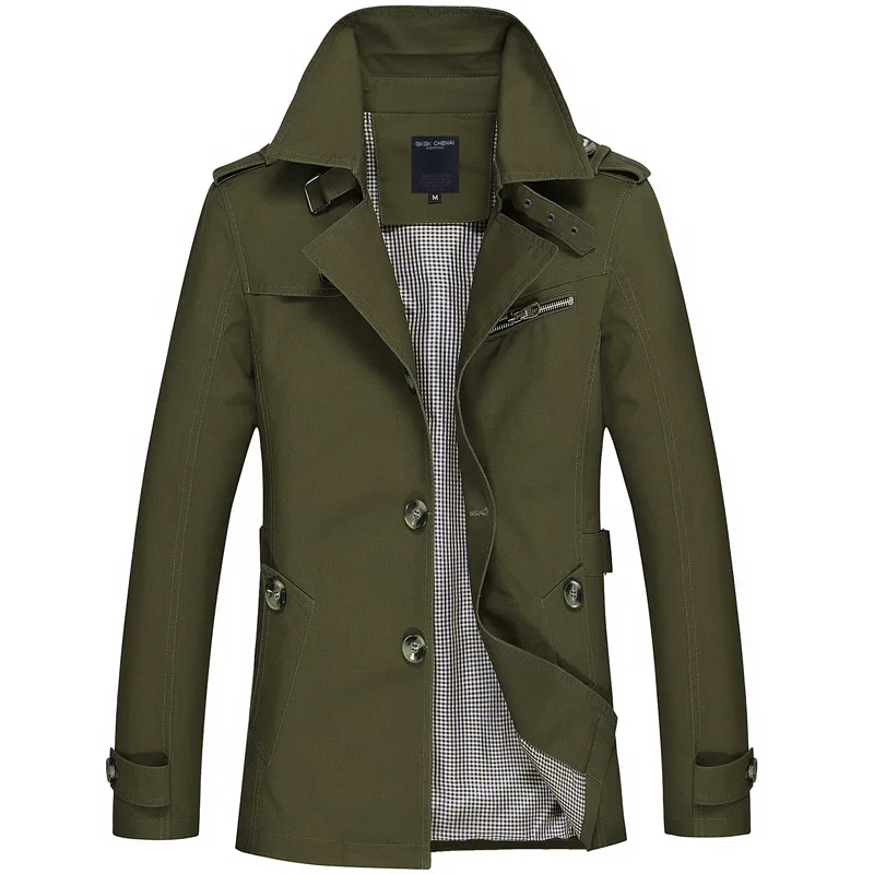 Мужской Тренч, хлопок, деловой стиль, Европейский британский стиль, приталенное пальто средней длины, ветровка, осенняя мужская куртка - Цвет: yellow green