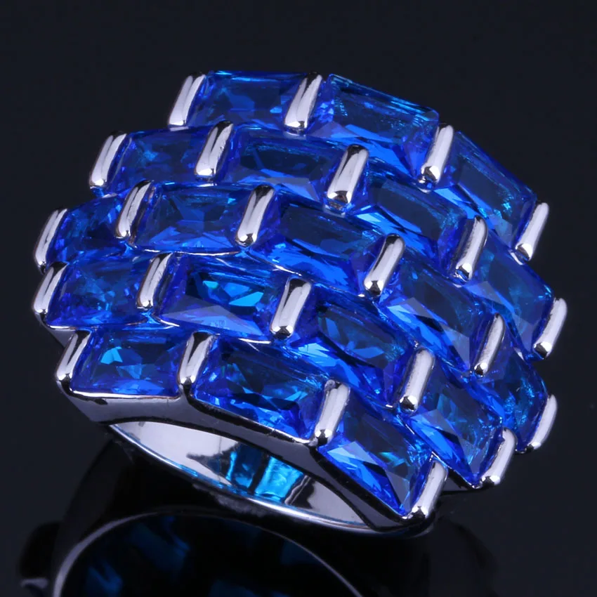 

Ravishing Big Rectangle Blue Cubic Zirconia 925 Sterling Silver Ring For Women V0537