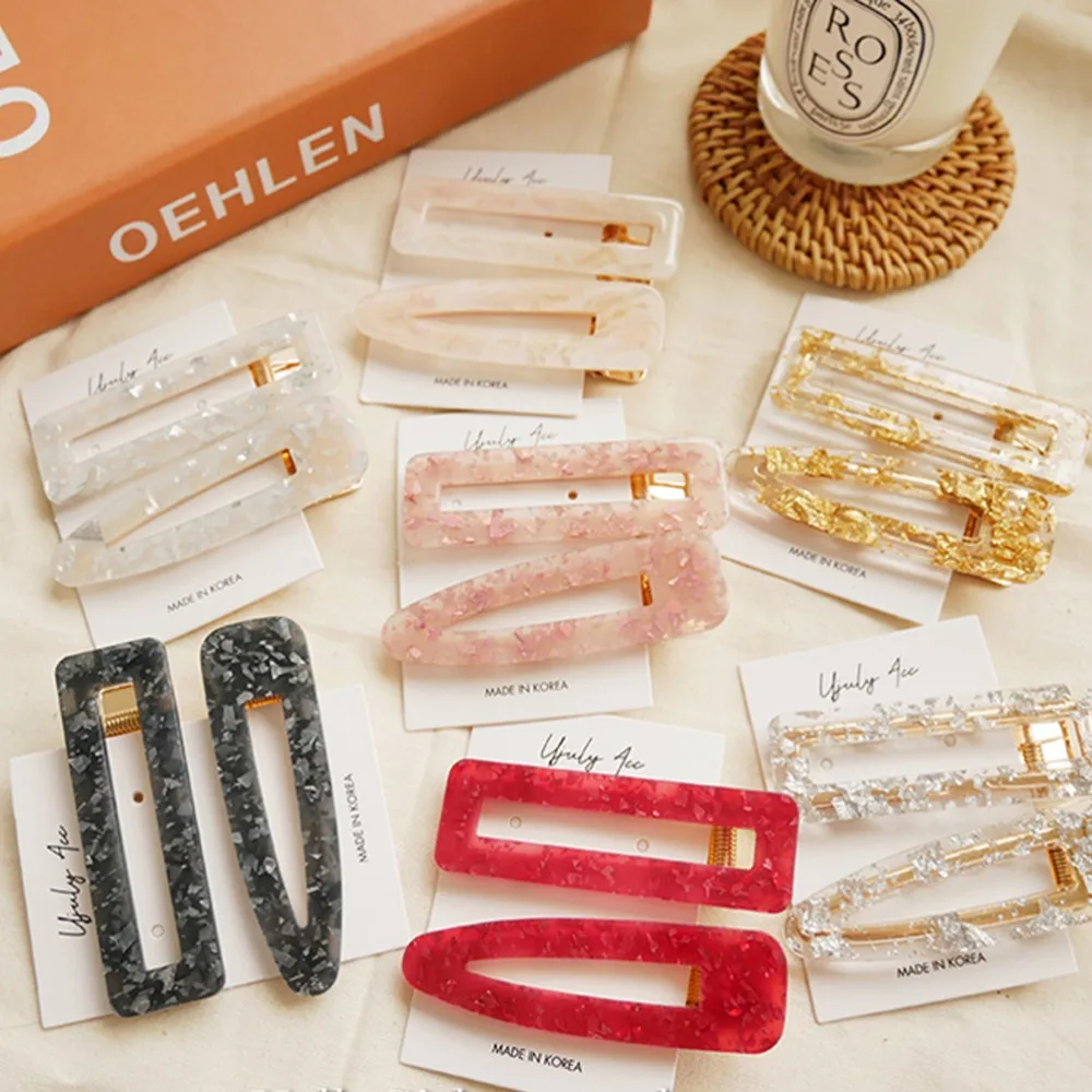 

M MISM 2pcs/set INS Acrylic Hollow Hair Clips Sequins Hairpins Hair Accessories for Women Girls Marble Barrettes Headband